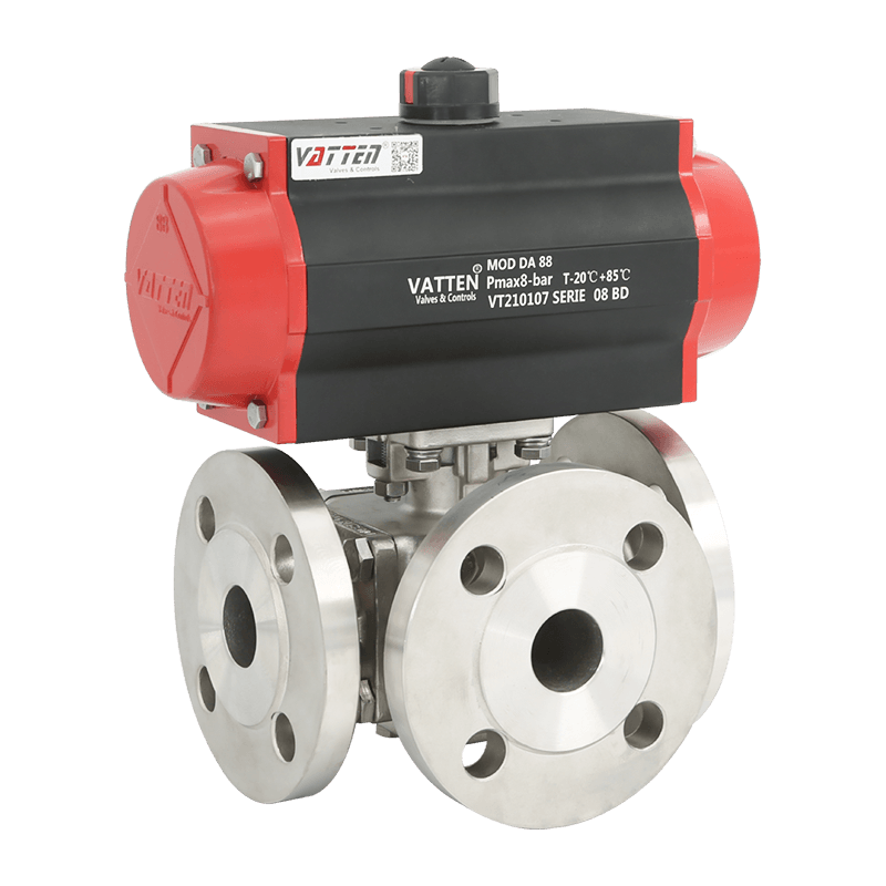 Robinet à tournant sphérique pneumatique à trois voies